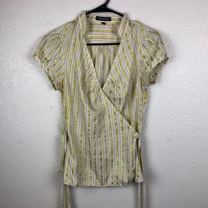 Express Design Studio Wrap Yellow Striped Top